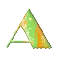 lettrine A effet taches jaunes aplat pinceau orange fond vert 2D hyper realiste